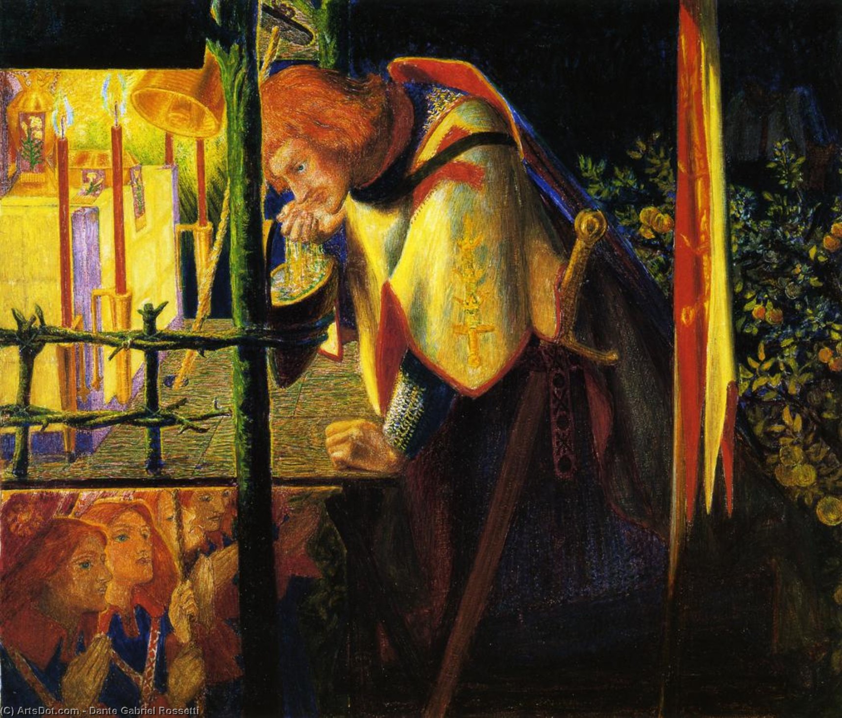 WikiOO.org - 백과 사전 - 회화, 삽화 Dante Gabriel Rossetti - Sir Galahad at the Ruined Chapel