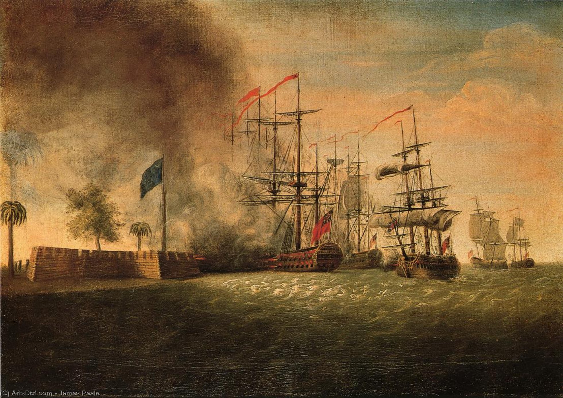 WikiOO.org - Enciclopedia of Fine Arts - Pictura, lucrări de artă James Peale - Sir Peter Parker's Attack Against Fort Moultrie