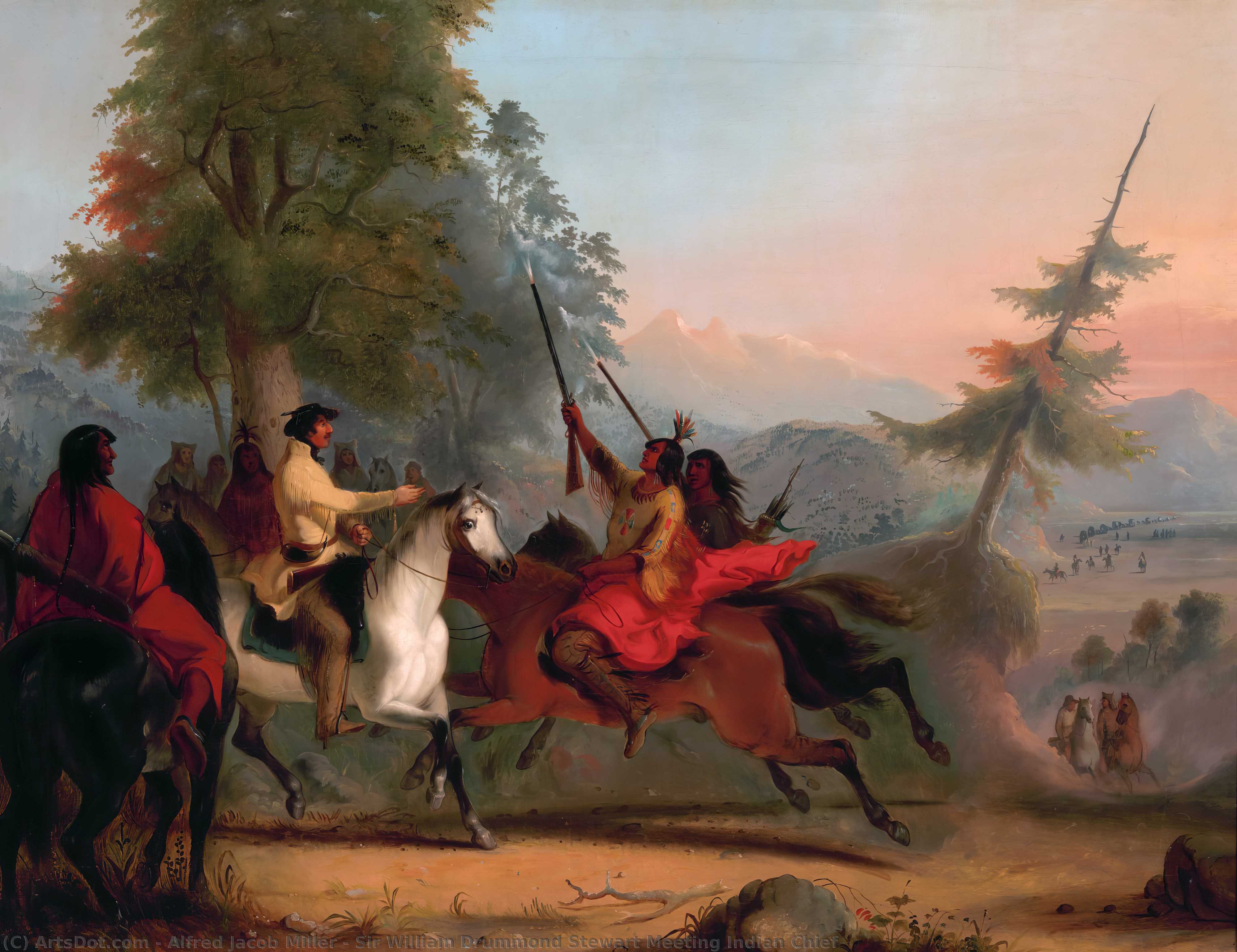 Wikioo.org - The Encyclopedia of Fine Arts - Painting, Artwork by Alfred Jacob Miller - Sir William Drummond Stewart Meeting Indian Chief