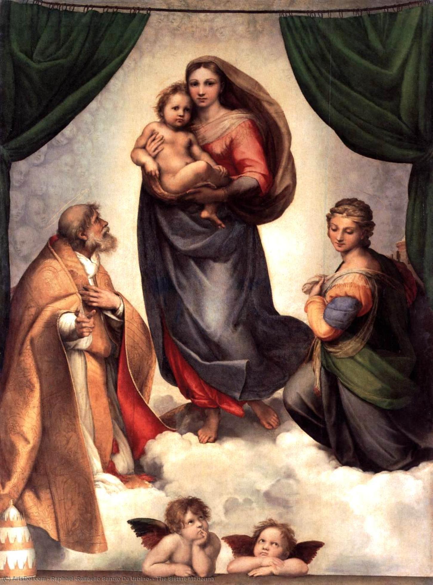 WikiOO.org - Enciklopedija dailės - Tapyba, meno kuriniai Raphael (Raffaello Sanzio Da Urbino) - The Sistine Madonna