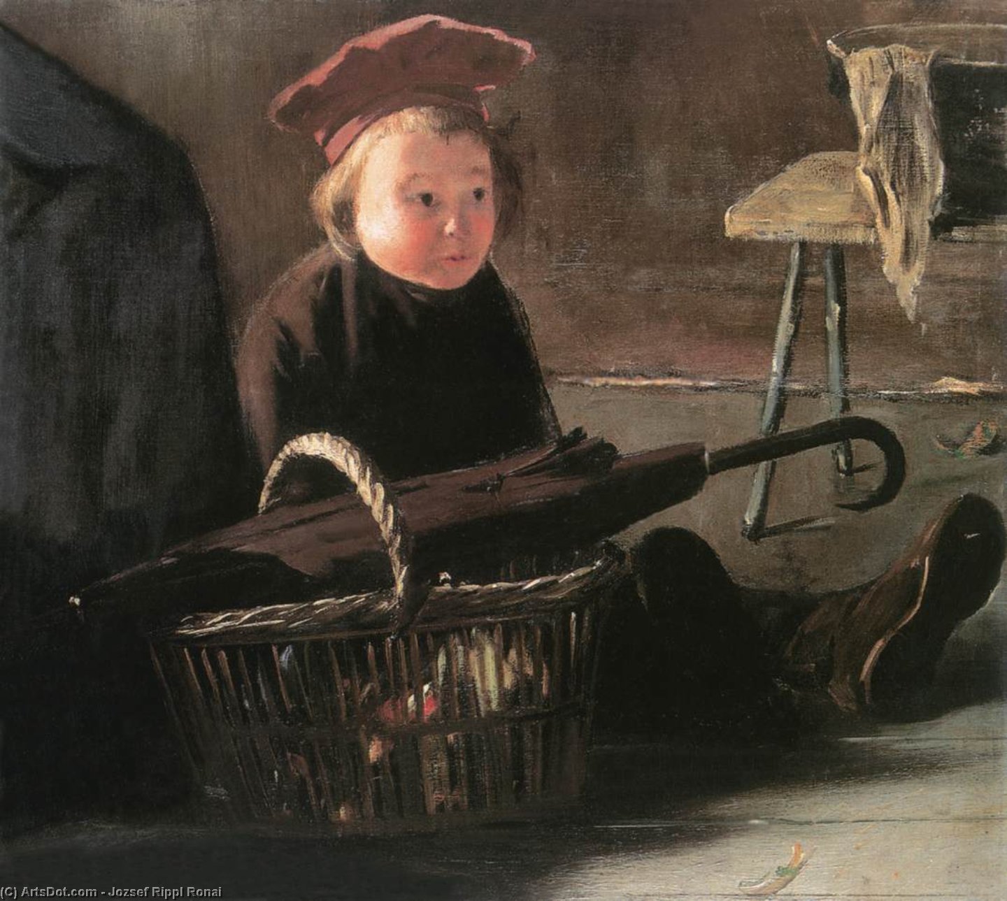 Wikioo.org - Die Enzyklopädie bildender Kunst - Malerei, Kunstwerk von Jozsef Rippl Ronai - sitzend Kind  mit  korb