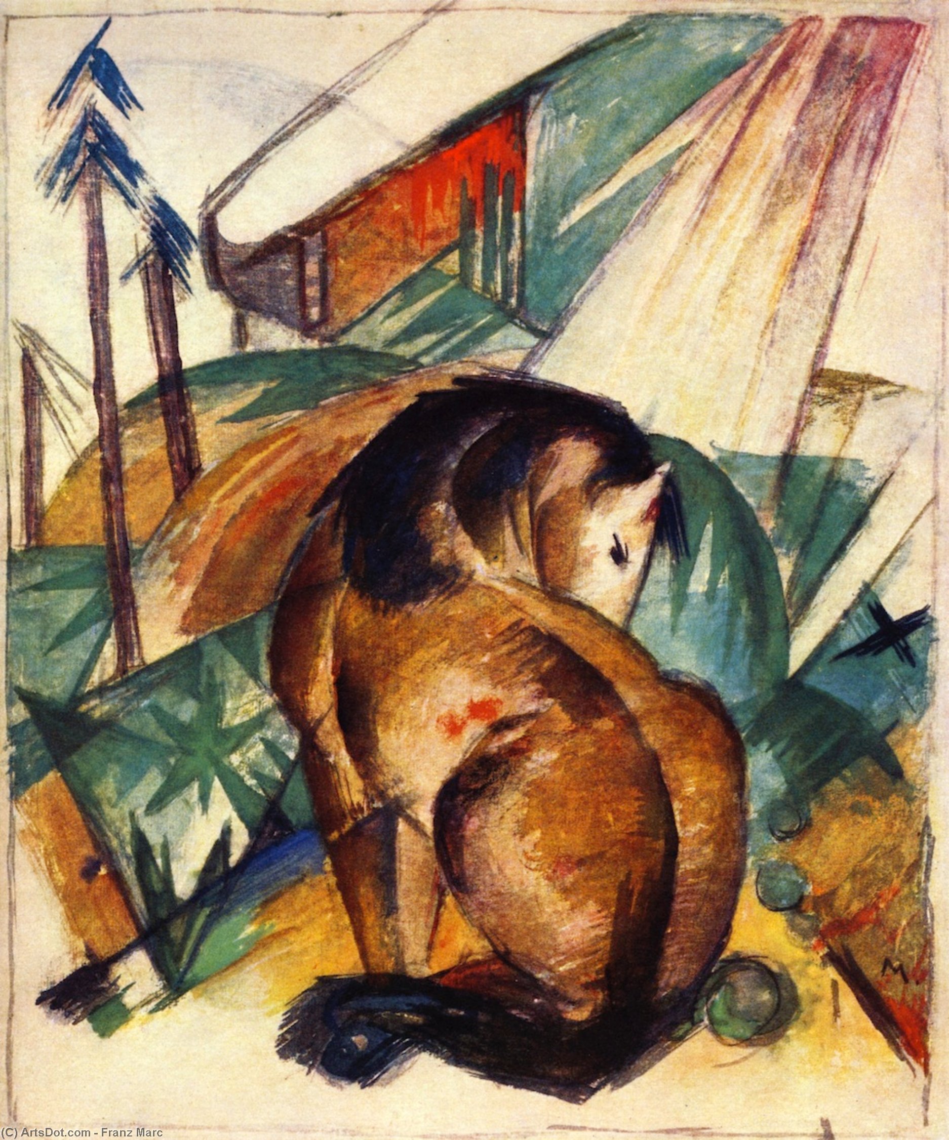 Wikioo.org - Bách khoa toàn thư về mỹ thuật - Vẽ tranh, Tác phẩm nghệ thuật Franz Marc - Sitting Horse