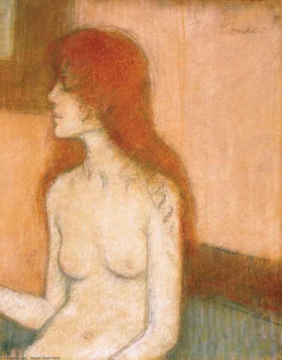 WikiOO.org - Enciclopédia das Belas Artes - Pintura, Arte por Jozsef Rippl Ronai - Sitting Nude with Red Hair