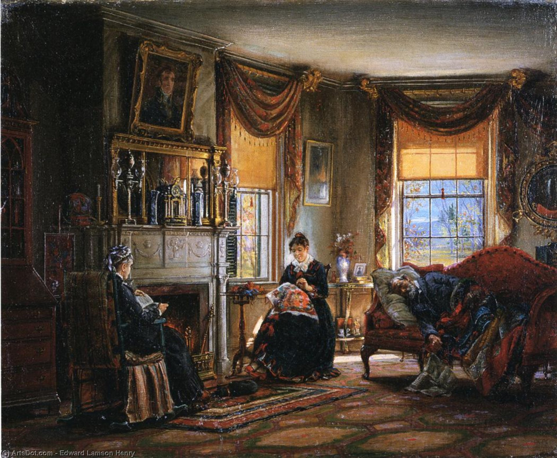 Wikioo.org – L'Encyclopédie des Beaux Arts - Peinture, Oeuvre de Edward Lamson Henry - le assis chambre