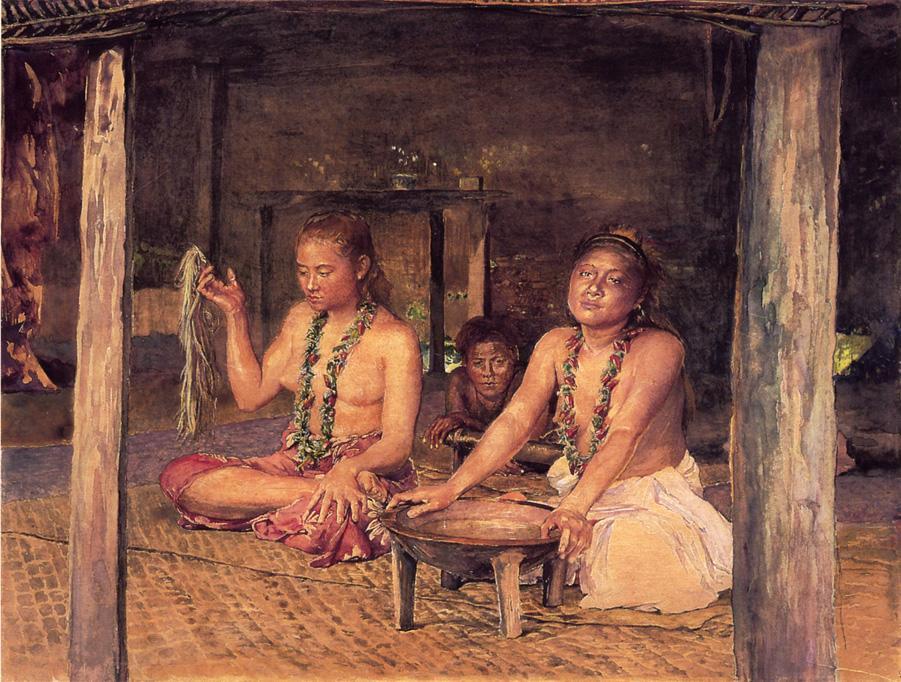 Wikioo.org - The Encyclopedia of Fine Arts - Painting, Artwork by John La Farge - Siva with Siakumu Making Kava in Tofae's House