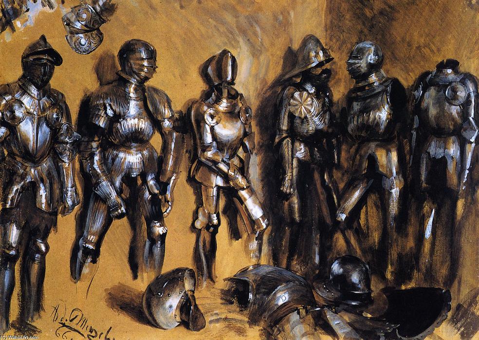 Wikioo.org - The Encyclopedia of Fine Arts - Painting, Artwork by Adolph Menzel - Six Suits of Armor Standing against a Wall