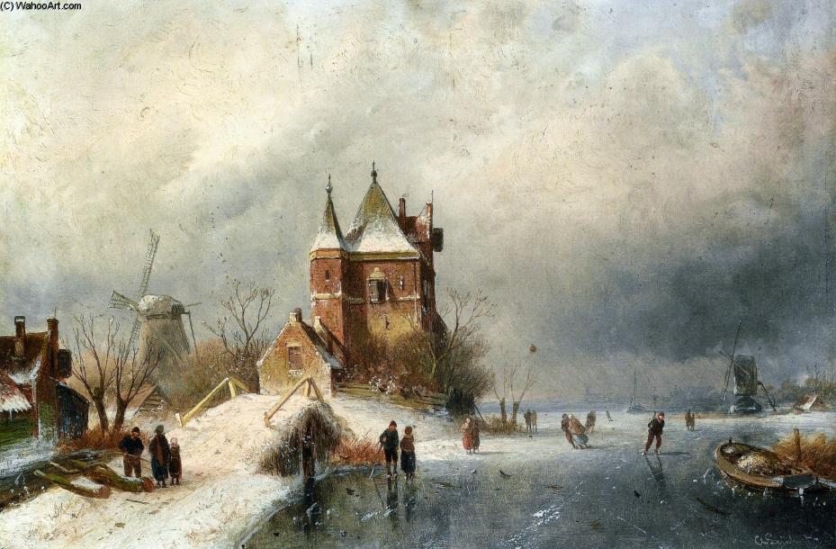 Wikioo.org - The Encyclopedia of Fine Arts - Painting, Artwork by Charles Henri Joseph Leickert - Skaters in Holland