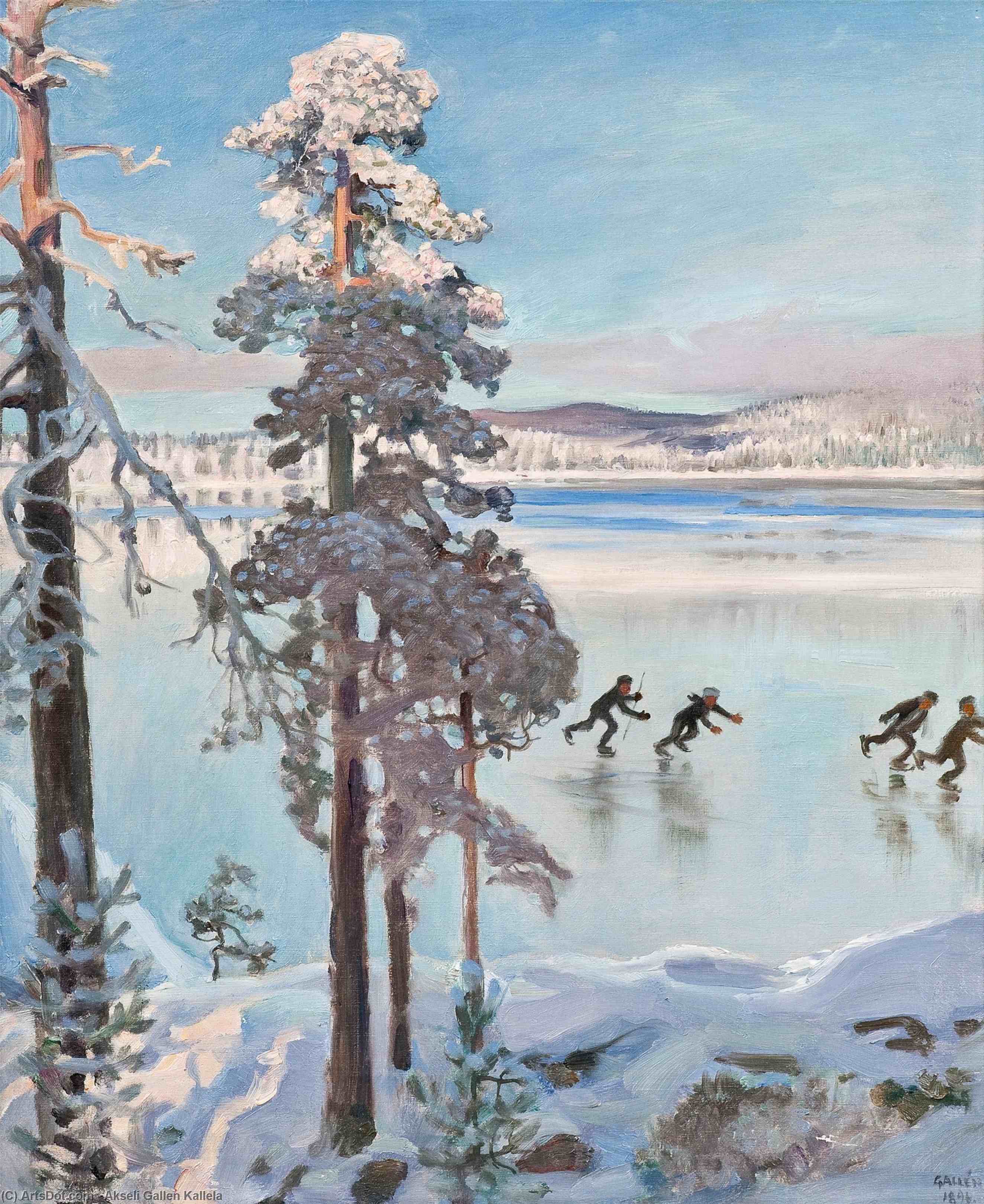 Wikioo.org - The Encyclopedia of Fine Arts - Painting, Artwork by Akseli Gallen Kallela - Skaters near the Shore of Kalela