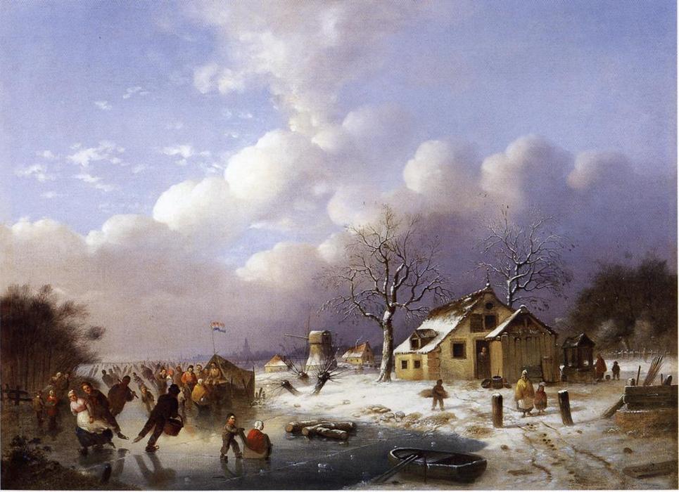 Wikioo.org - The Encyclopedia of Fine Arts - Painting, Artwork by Johann Mongels Culverhouse - Skating Scene in Holland