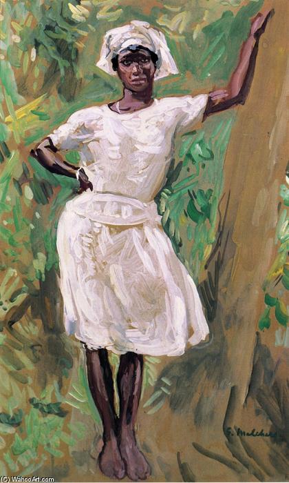 WikiOO.org - Енциклопедия за изящни изкуства - Живопис, Произведения на изкуството Julius Garibaldi Melchers - Sketch of Young Black Woman in White Dress and Hat