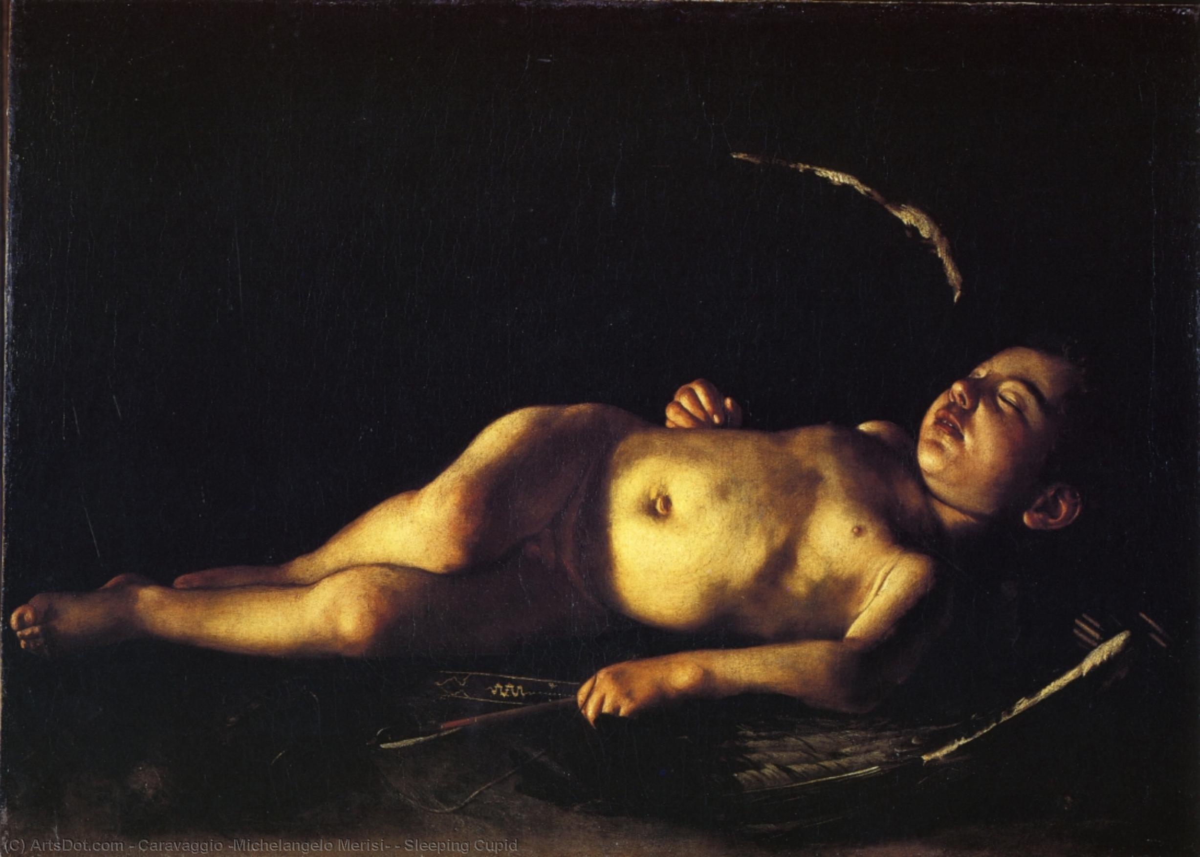 Wikoo.org - موسوعة الفنون الجميلة - اللوحة، العمل الفني Caravaggio (Michelangelo Merisi) - Sleeping Cupid