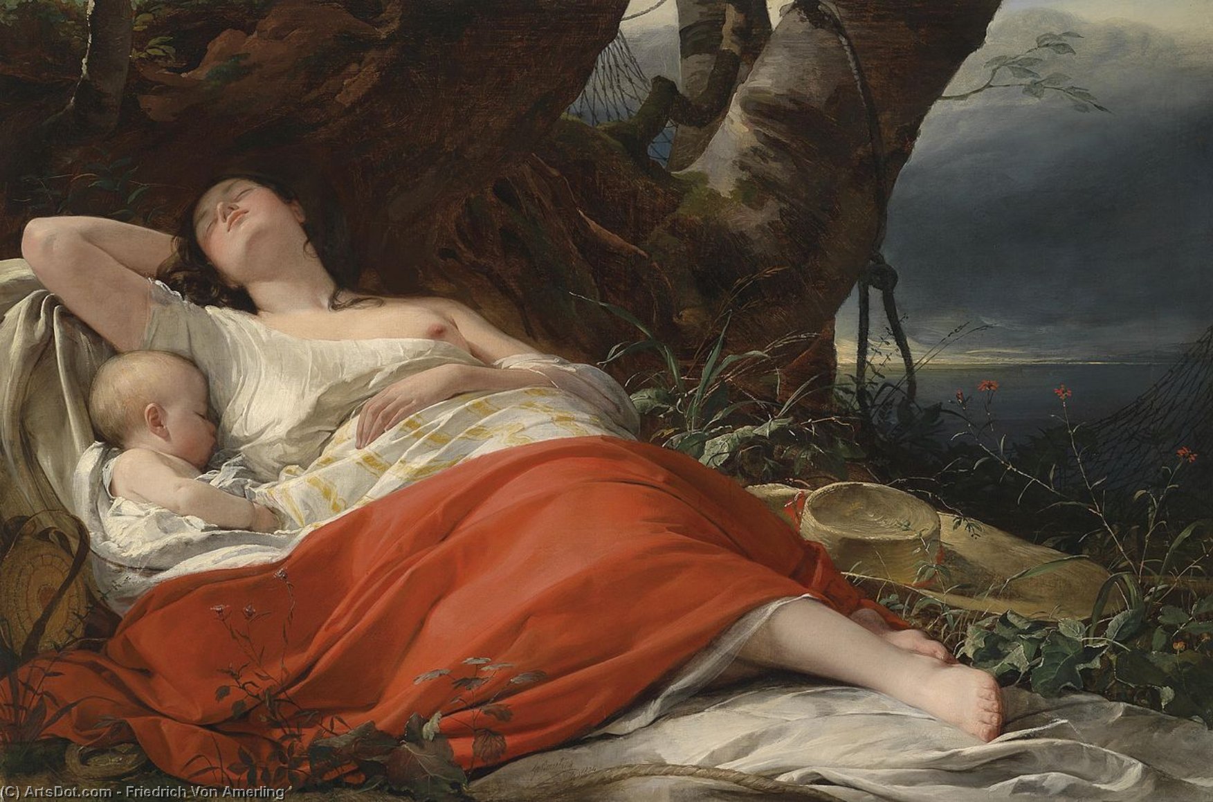 WikiOO.org - 백과 사전 - 회화, 삽화 Friedrich Ritter Von Amerling - Sleeping fisherwoman