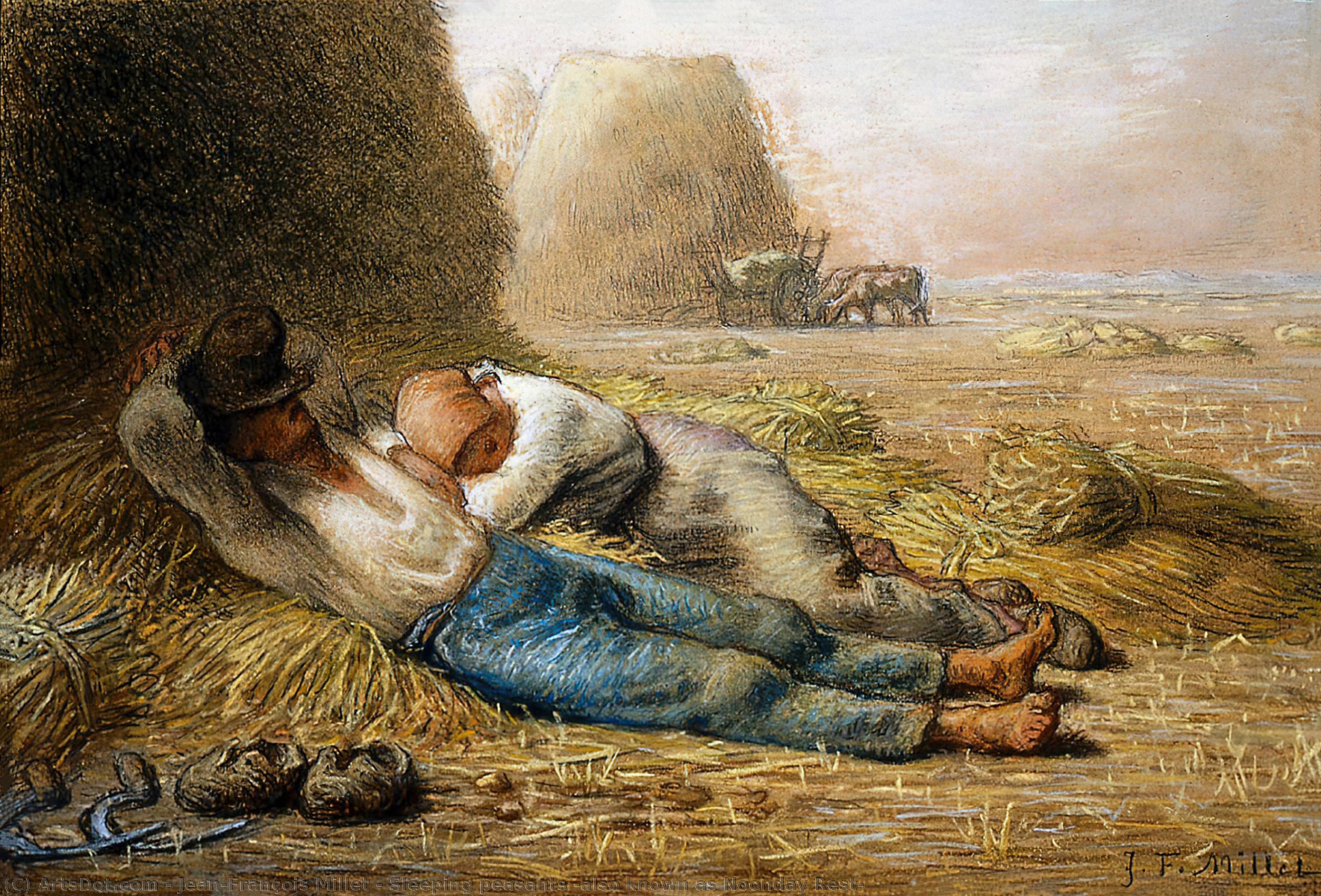Wikioo.org – La Enciclopedia de las Bellas Artes - Pintura, Obras de arte de Jean-François Millet - durmiendo campesinos también  conocido  como  Mediodía  resto