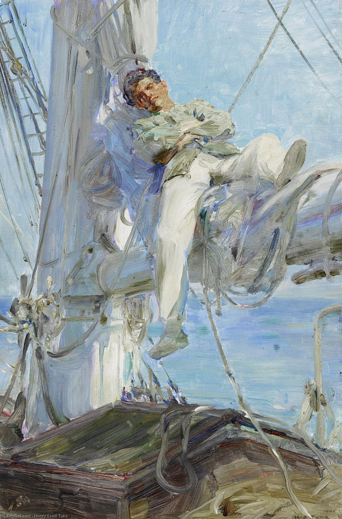Wikioo.org - The Encyclopedia of Fine Arts - Painting, Artwork by Henry Scott Tuke - Sleeping Sailor