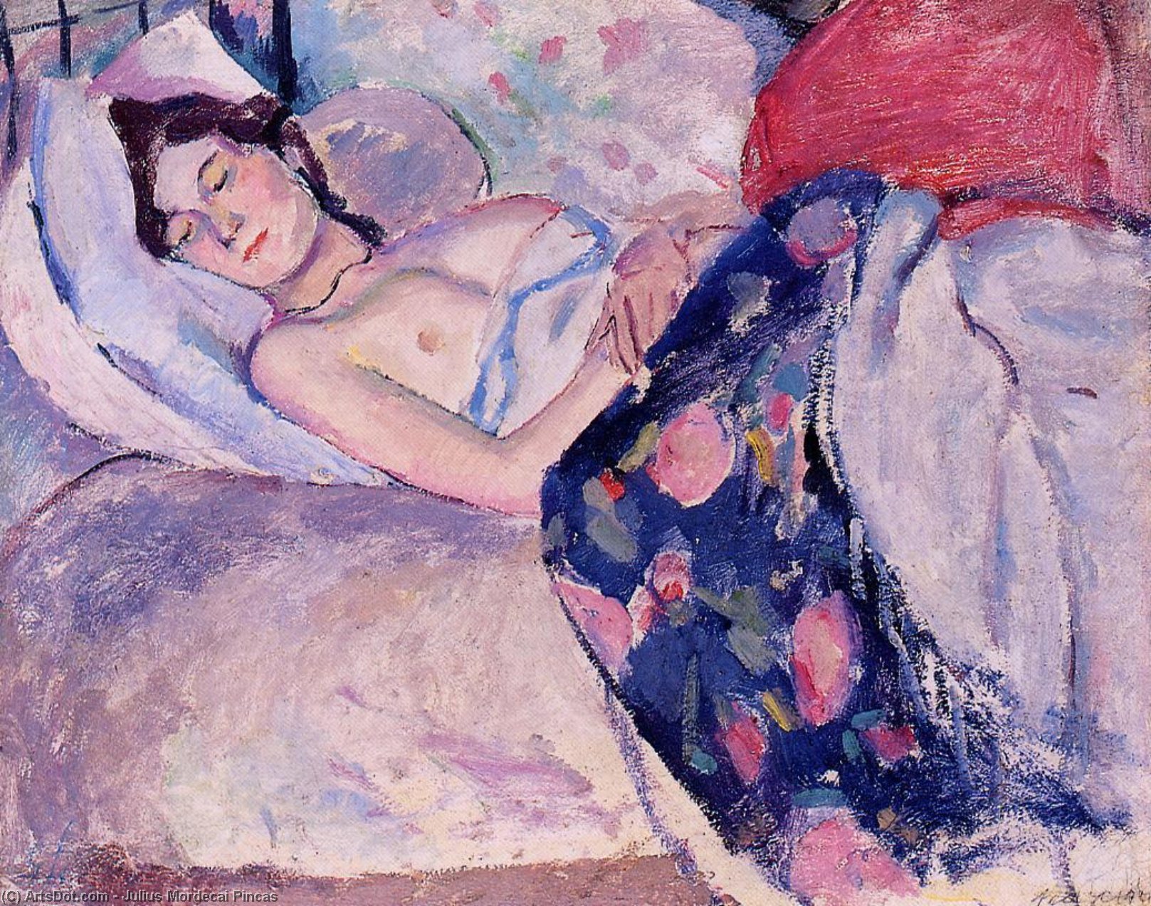 Wikioo.org - The Encyclopedia of Fine Arts - Painting, Artwork by Julius Mordecai Pincas - Sleeping Woman