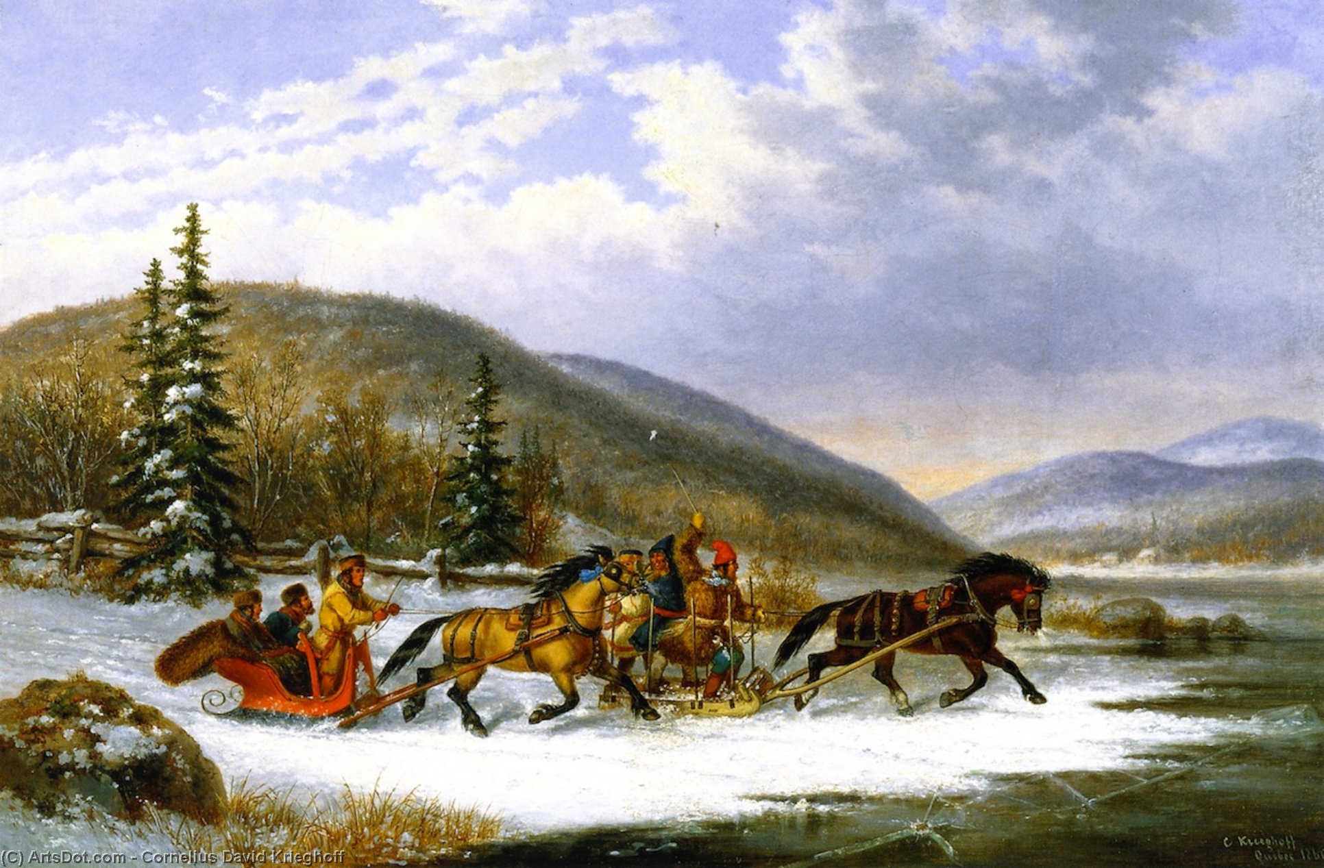 WikiOO.org - Енциклопедия за изящни изкуства - Живопис, Произведения на изкуството Cornelius David Krieghoff - Sleigh Race across the Ice