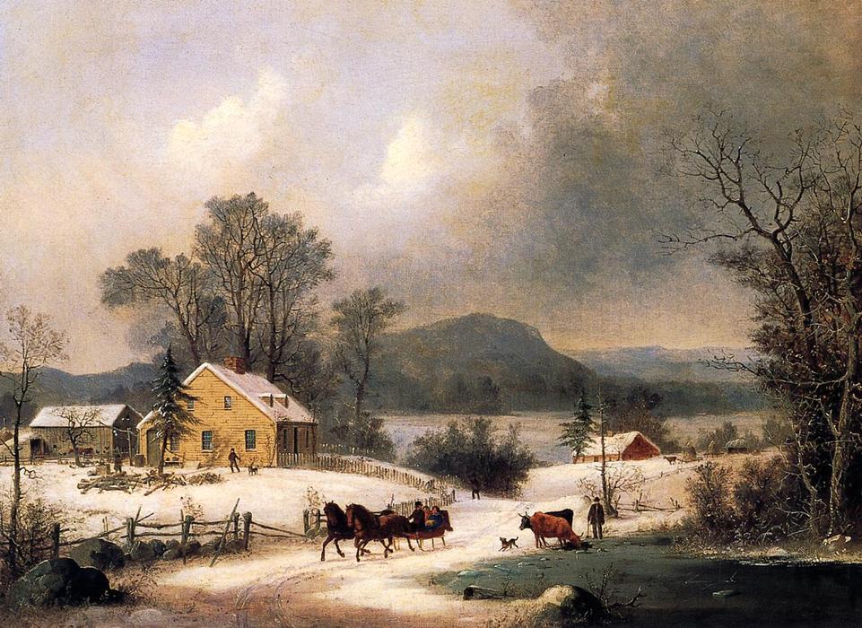 Wikioo.org - สารานุกรมวิจิตรศิลป์ - จิตรกรรม George Henry Durrie - A Sleigh Ride in the Snow