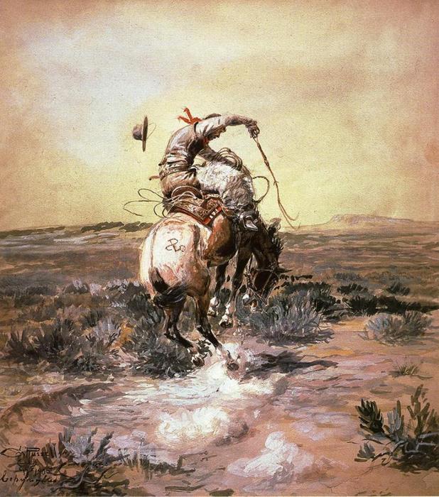Wikioo.org - The Encyclopedia of Fine Arts - Painting, Artwork by Charles Marion Russell - A Slick Rider
