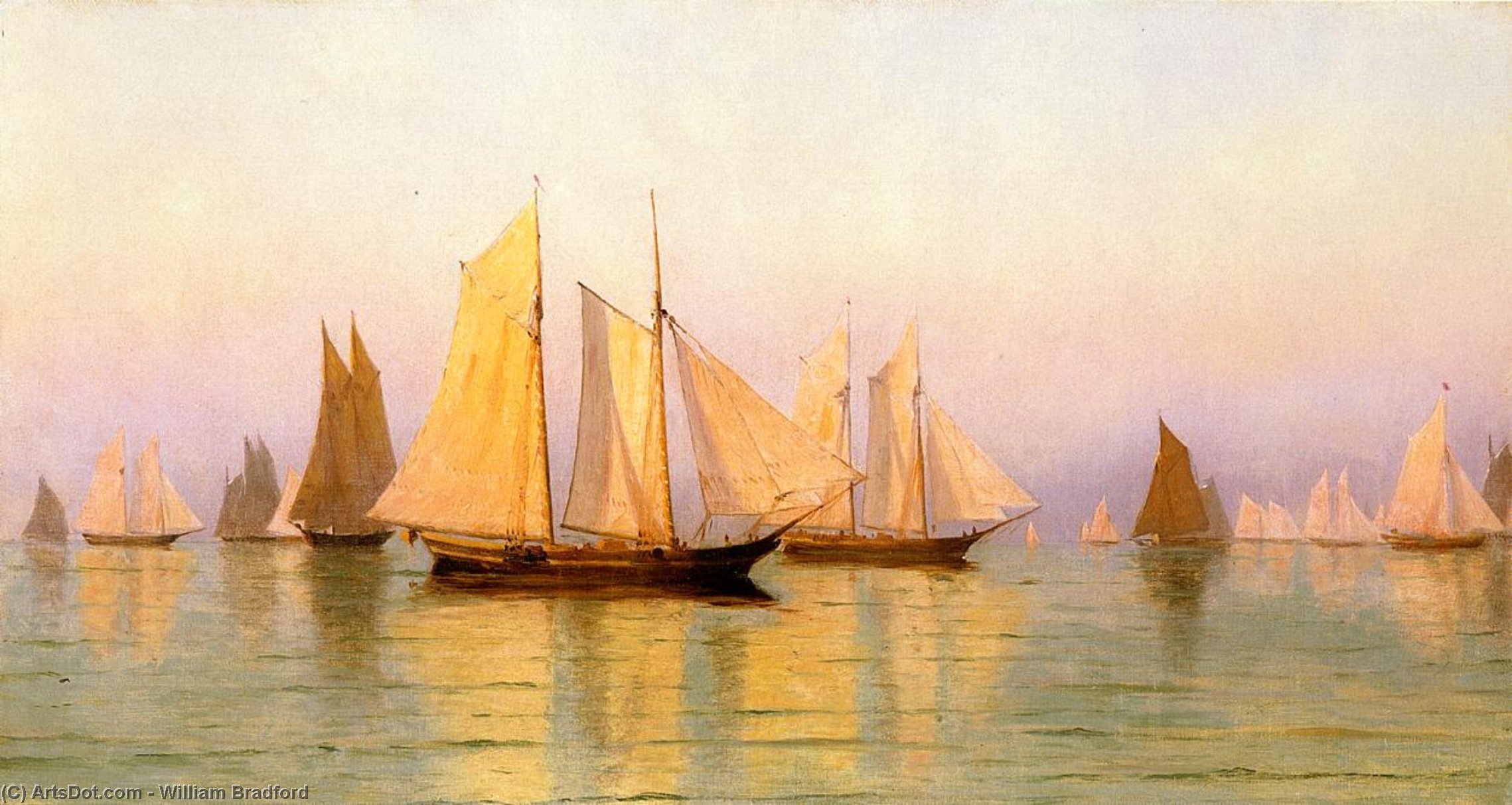 Wikioo.org - The Encyclopedia of Fine Arts - Painting, Artwork by William Bradford - Sloops and Schooners at Evening Calm