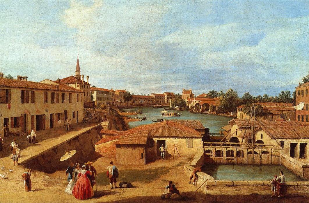 WikiOO.org - Encyclopedia of Fine Arts - Maleri, Artwork Giovanni Antonio Canal (Canaletto) - Sluice Gates at Dolo