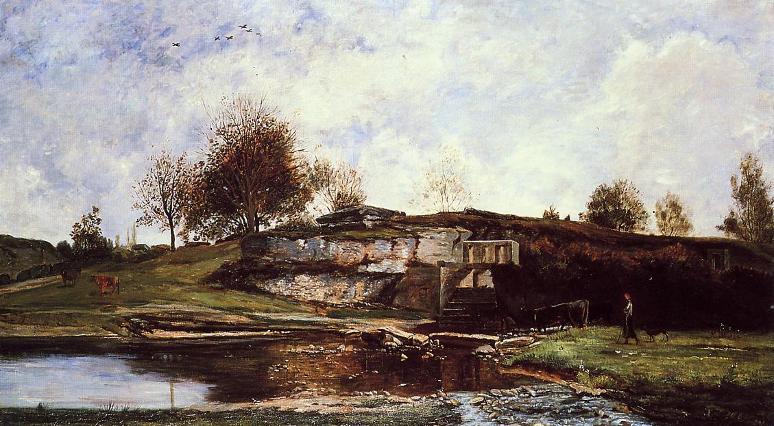 Wikioo.org - The Encyclopedia of Fine Arts - Painting, Artwork by Charles François Daubigny - Sluice in the Optevoz Valley