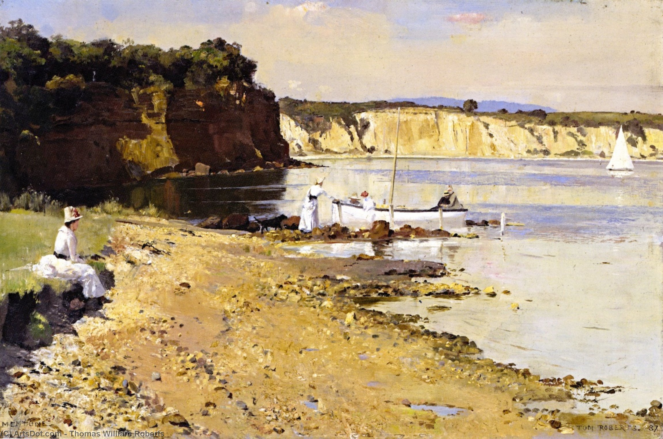 WikiOO.org - دایره المعارف هنرهای زیبا - نقاشی، آثار هنری Thomas William Roberts - Slumbering Sea, Mentone