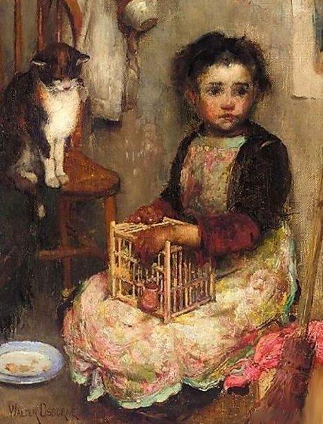 Wikioo.org - The Encyclopedia of Fine Arts - Painting, Artwork by Walter Frederick Osborne - Small Girl With A Cat