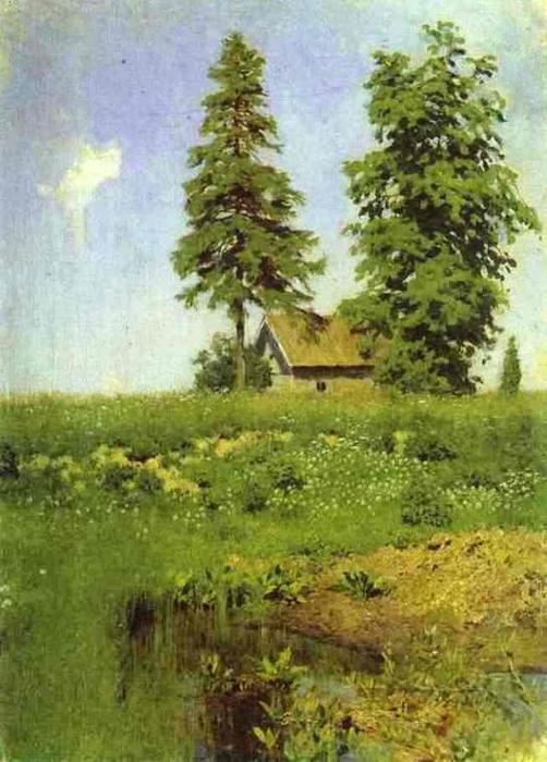 Wikioo.org - The Encyclopedia of Fine Arts - Painting, Artwork by Isaak Ilyich Levitan - Small Hut in a Meadow. Study