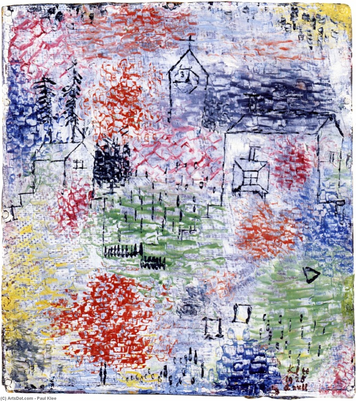 Wikioo.org - The Encyclopedia of Fine Arts - Painting, Artwork by Paul Klee - Small Landscape with Village Curch