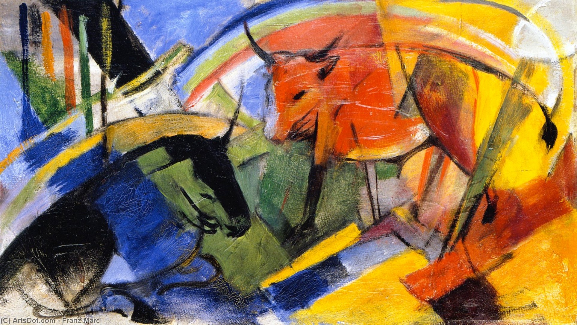 Wikioo.org - The Encyclopedia of Fine Arts - Painting, Artwork by Franz Marc - Small Picture with Cattle