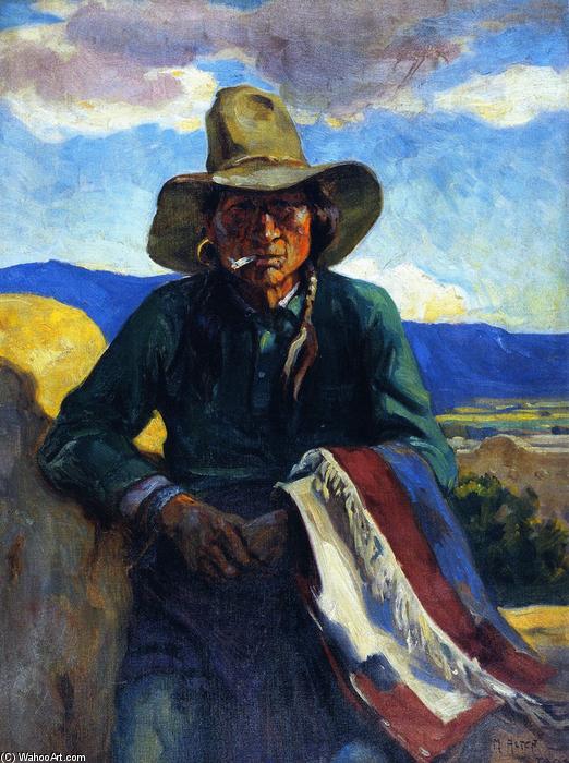 Wikioo.org - The Encyclopedia of Fine Arts - Painting, Artwork by Mathias Joseph Alten - Smoking Apache, Taos, New Mexico