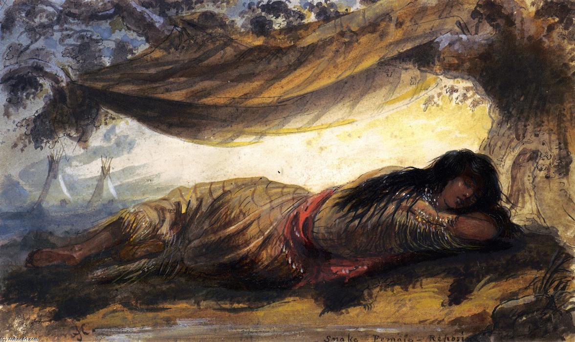 WikiOO.org - Encyclopedia of Fine Arts - Maleri, Artwork Alfred Jacob Miller - Snake Female Reposing