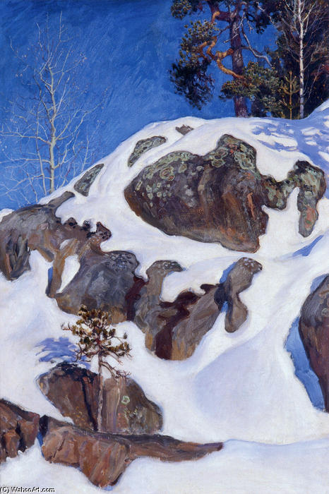 Wikioo.org - The Encyclopedia of Fine Arts - Painting, Artwork by Akseli Gallen Kallela - Snow-Covered Cliffs at Kalela
