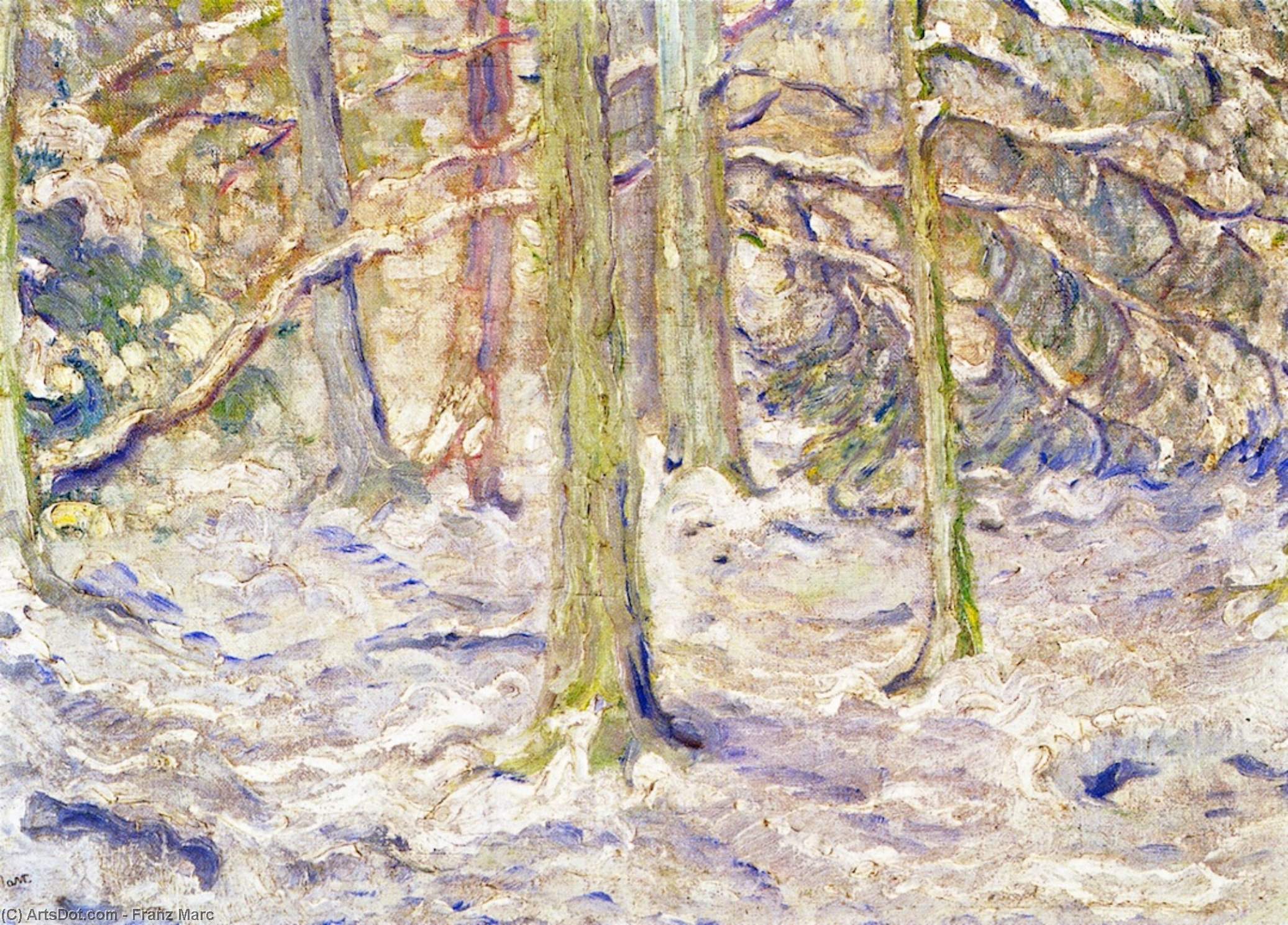 Wikioo.org - The Encyclopedia of Fine Arts - Painting, Artwork by Franz Marc - Snow Covered Wood