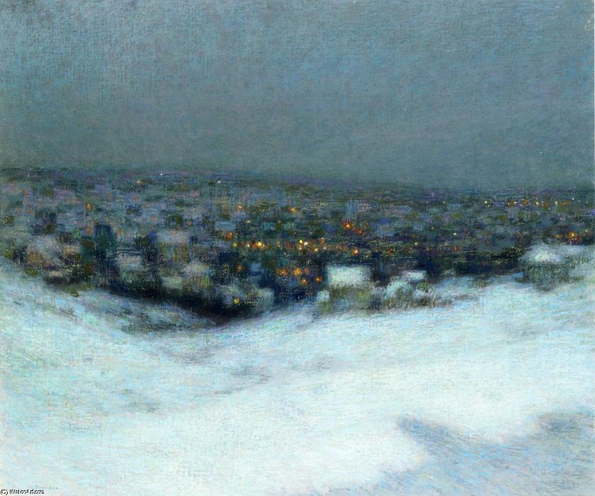 WikiOO.org - 백과 사전 - 회화, 삽화 Henri Eugène Augustin Le Sidaner - Snow in the Moonlight