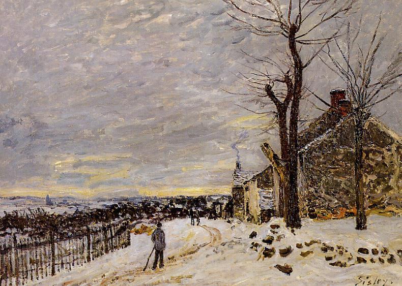 Wikoo.org - موسوعة الفنون الجميلة - اللوحة، العمل الفني Alfred Sisley - Snowy Weather at Veneux-Nadon