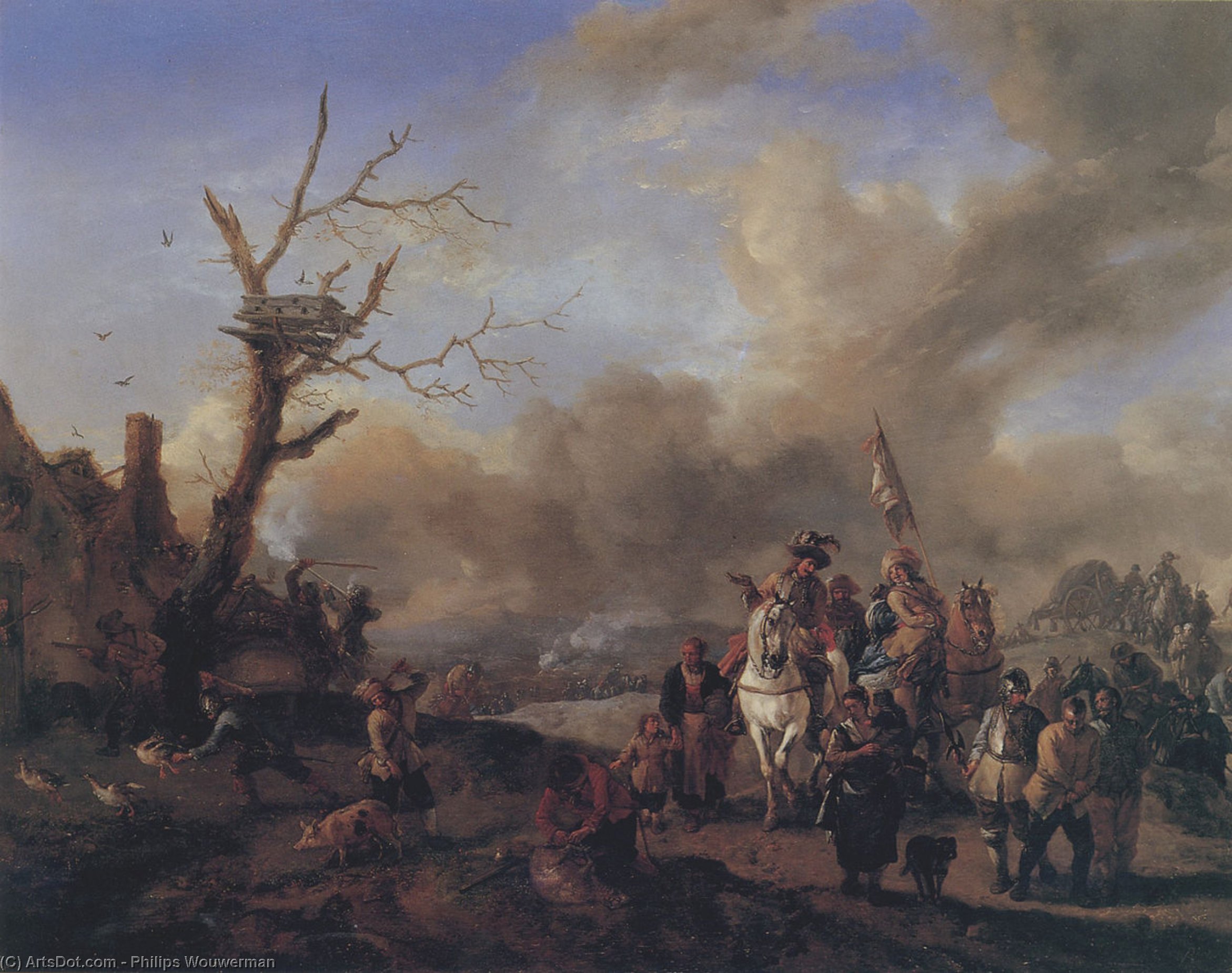 WikiOO.org - Encyclopedia of Fine Arts - Lukisan, Artwork Philips Wouwerman - The soldiers squad with sutlers and children