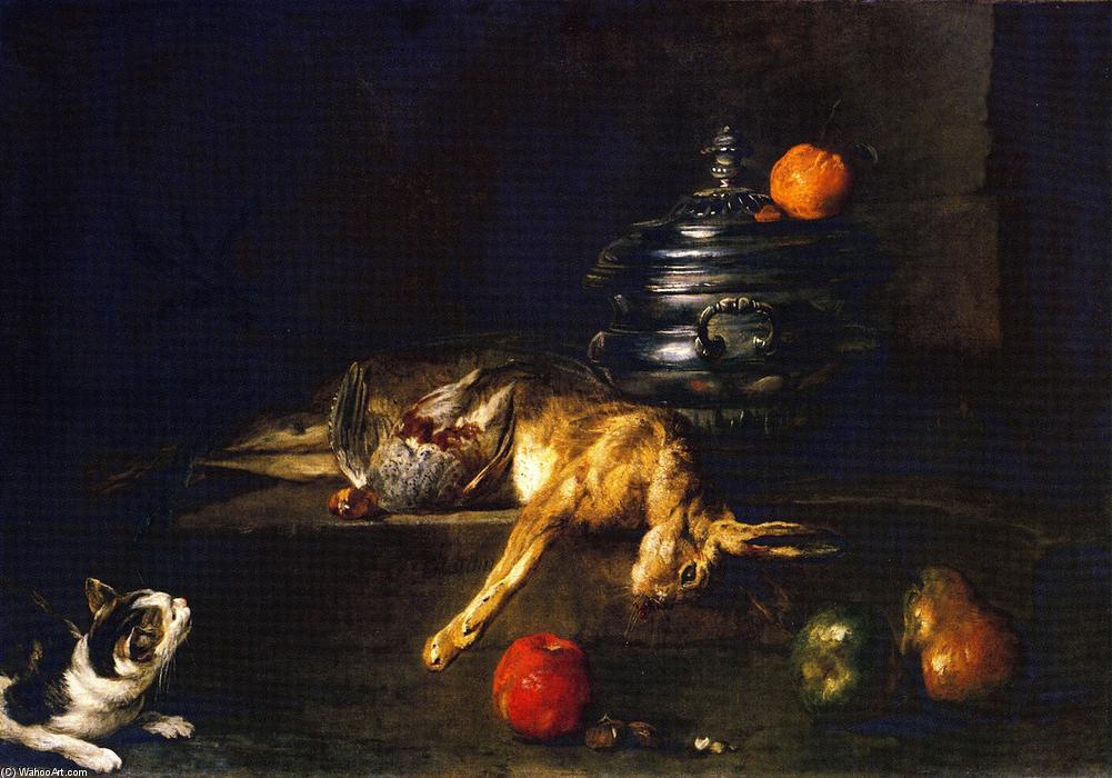 Wikoo.org - موسوعة الفنون الجميلة - اللوحة، العمل الفني Jean-Baptiste Simeon Chardin - A Soup Tureen with a Cat Stalking a Partridge and Hare