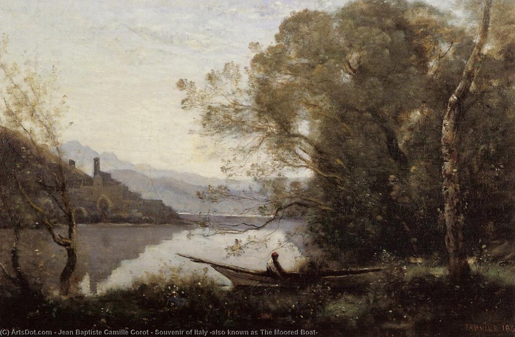 Wikioo.org - The Encyclopedia of Fine Arts - Painting, Artwork by Jean Baptiste Camille Corot - Souvenir of Italy (also known as The Moored Boat)