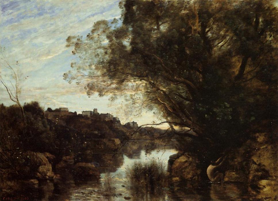 Wikioo.org - The Encyclopedia of Fine Arts - Painting, Artwork by Jean Baptiste Camille Corot - Souvenir of the Lake Nemi Region