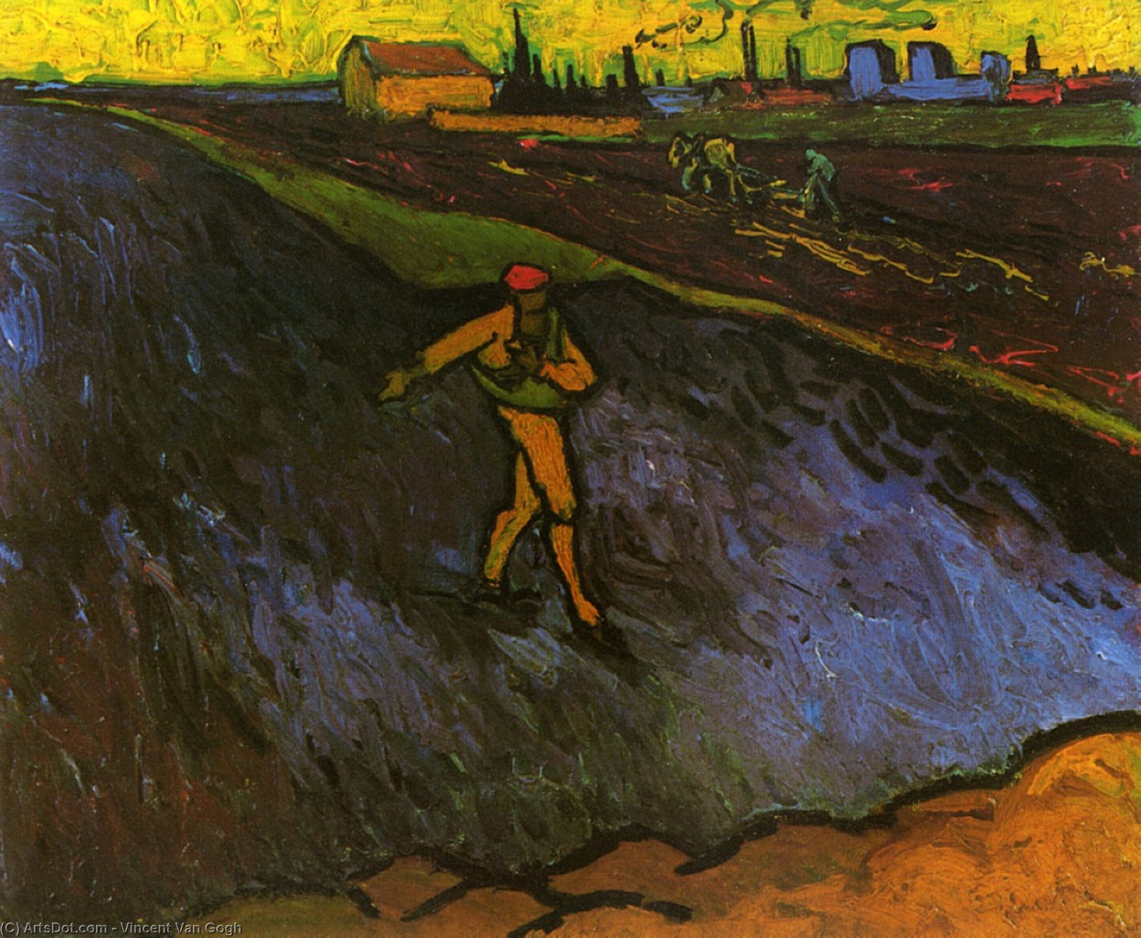 Wikioo.org - The Encyclopedia of Fine Arts - Painting, Artwork by Vincent Van Gogh - The Sower: Outskirts of Arles in the Background