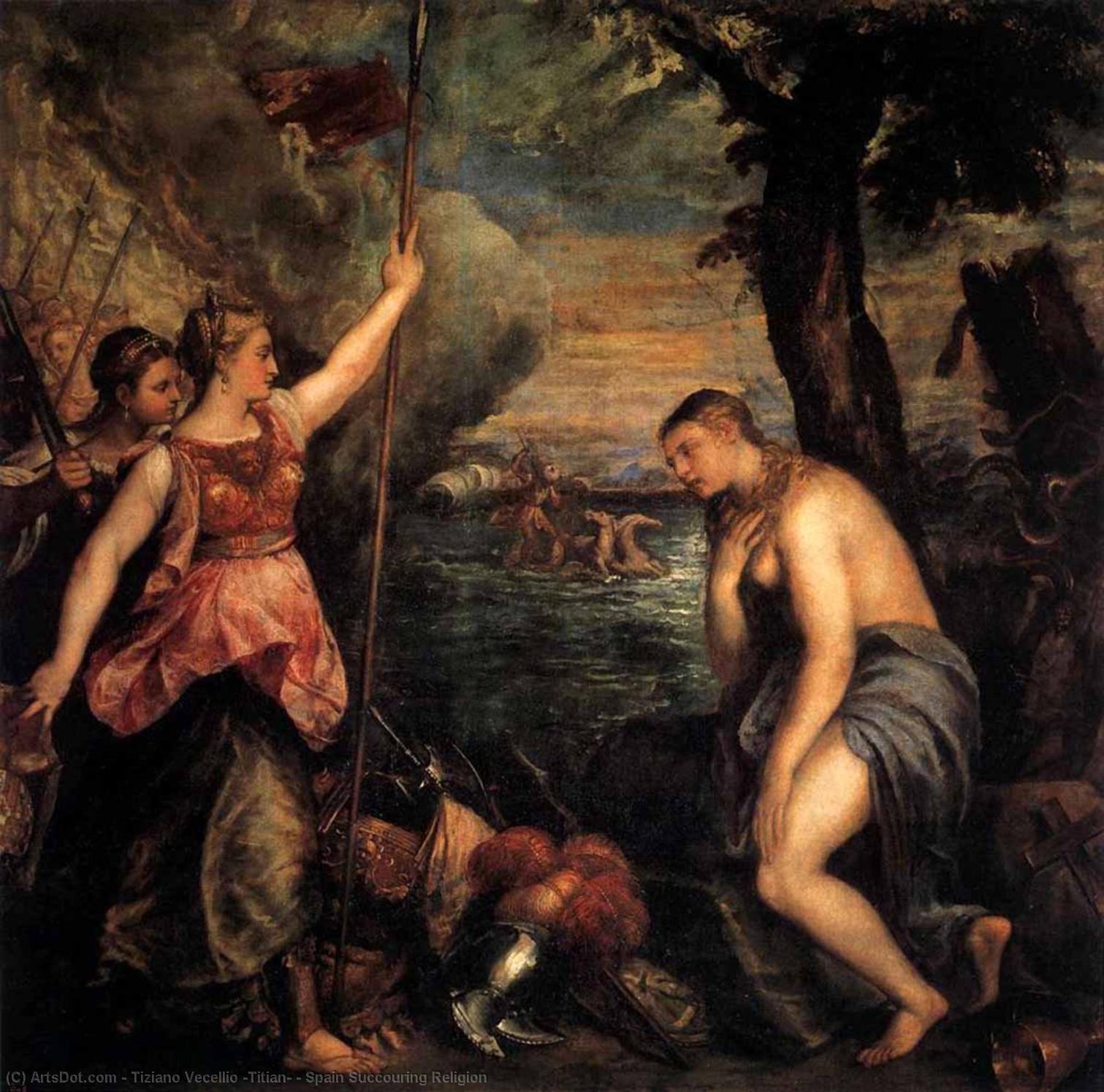 Wikioo.org - The Encyclopedia of Fine Arts - Painting, Artwork by Tiziano Vecellio (Titian) - Spain Succouring Religion
