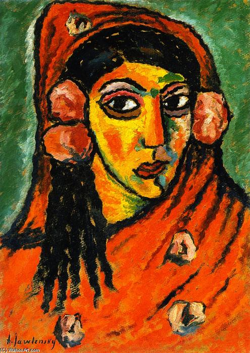 Wikioo.org - The Encyclopedia of Fine Arts - Painting, Artwork by Alexej Georgewitsch Von Jawlensky - Spanish Woman with Red Veil