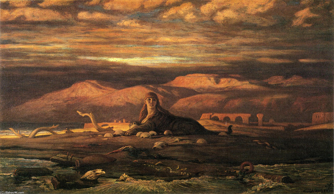 WikiOO.org – 美術百科全書 - 繪畫，作品 Elihu Vedder - 狮身人面像 的  的 海滨