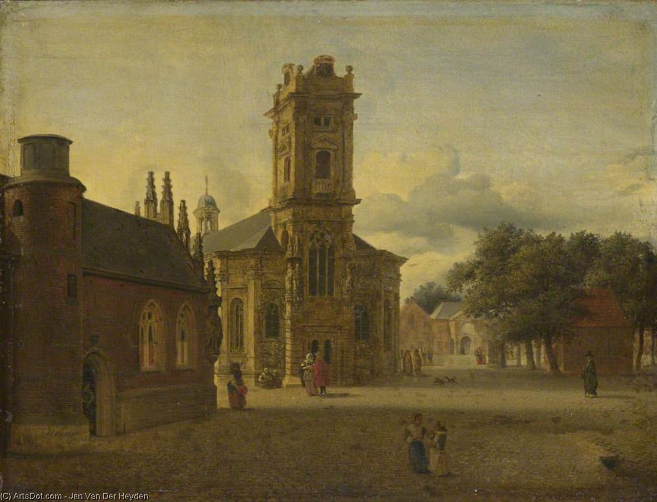 Wikioo.org – L'Enciclopedia delle Belle Arti - Pittura, Opere di Jan Van Der Heyden - una piazza prima  Un  Chiesa