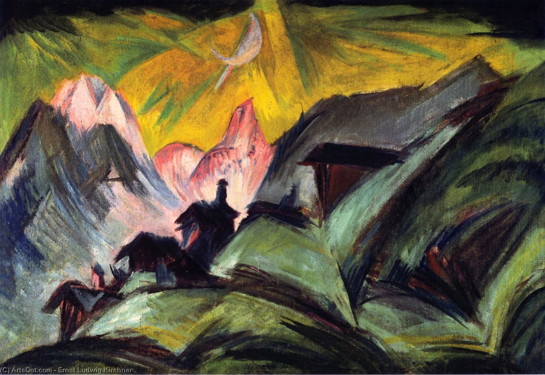 Wikioo.org - The Encyclopedia of Fine Arts - Painting, Artwork by Ernst Ludwig Kirchner - Stafelalp bei Mondschein