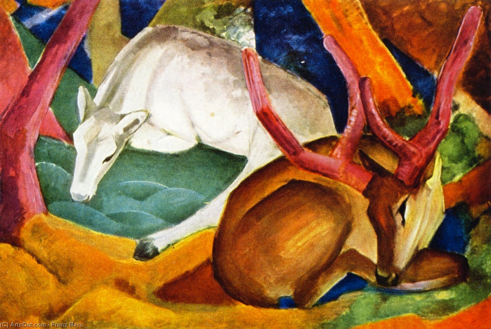 Wikioo.org - The Encyclopedia of Fine Arts - Painting, Artwork by Franz Marc - Stags in the Woods