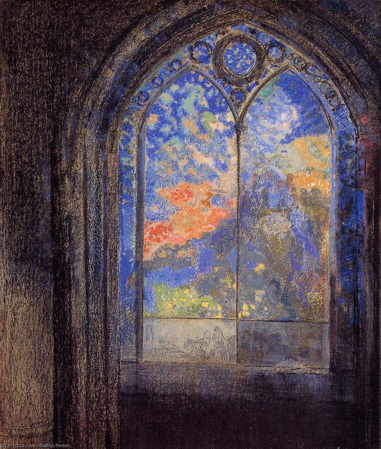 Wikioo.org - The Encyclopedia of Fine Arts - Painting, Artwork by Odilon Redon - Stained Glass Window (also known as The Mysterious Garden)