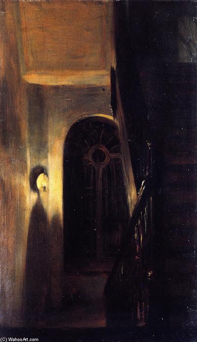 WikiOO.org - Enciclopédia das Belas Artes - Pintura, Arte por Adolph Menzel - Stairway Landing in Nocturnal Lighting