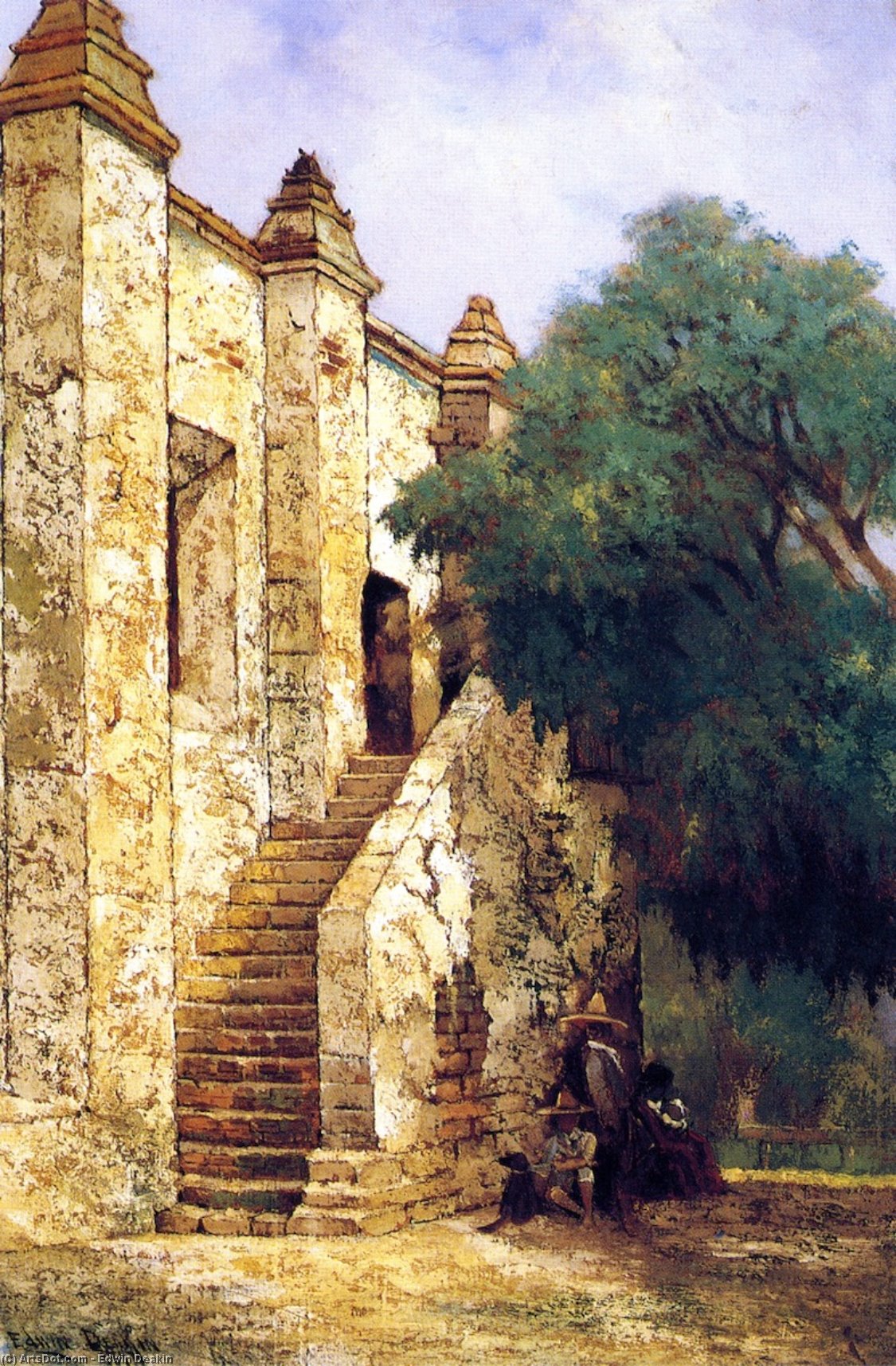 Wikioo.org - The Encyclopedia of Fine Arts - Painting, Artwork by Edwin Deakin - The Stairway, Mission San Gabriel, California